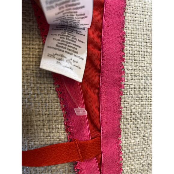 B By Ted Baker 34 B Red Pink Floral Satin Underwire Mesh Balcony Lace Bra - Picture 13 of 15